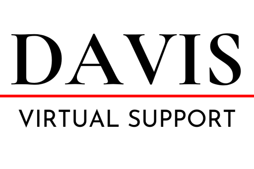 Vertical stack with DAVIS in large black font, a horizontal red line, and virtual support in small black font